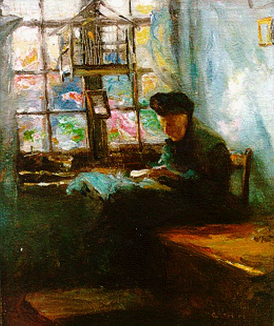 Maurice Góth | Lezende vrouw voor een venster, olieverf op doek, 60,0 x 50,0 cm, gesigneerd r.o.
