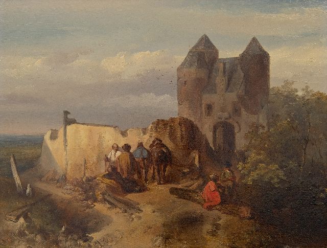 Rochussen Ch.  | Landschap met reizigers bij een ruïne (pendant), olieverf op paneel 25,5 x 33,5 cm, gesigneerd l.o. en gedateerd '42