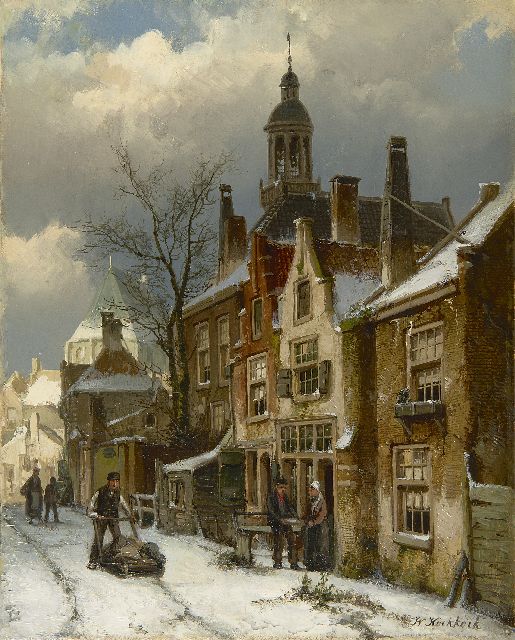 Willem Koekkoek | Winters straatje, olieverf op doek, 41,0 x 33,2 cm, gesigneerd r.o.