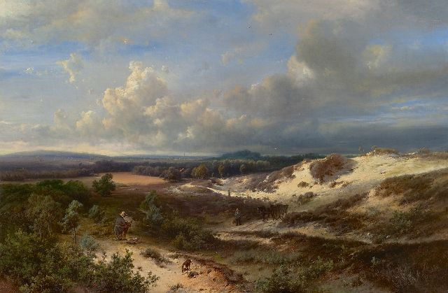 Pieter Kluyver | Schilder aan het werk in de duinen bij de zee (dieren en figuren door Cornelis Springer), olieverf op doek, 56,5 x 84,5 cm, gesigneerd l.o. 'Kluyver' en r.o. 'C. Springer fig'