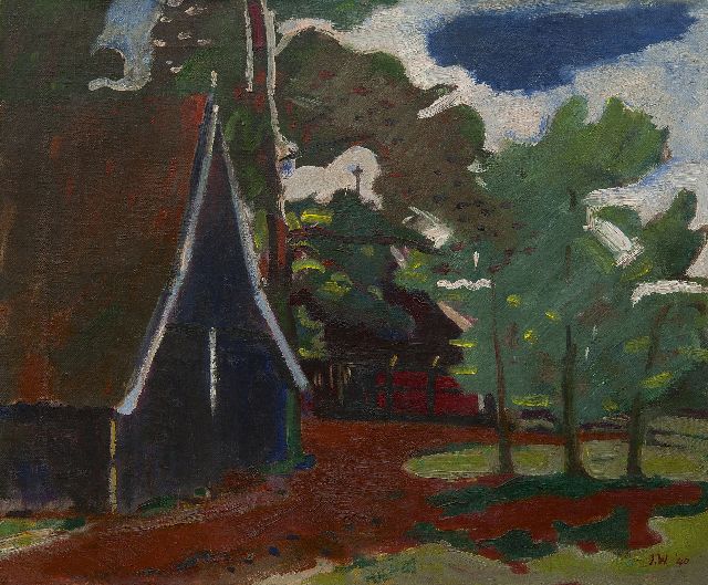 Jan Wiegers | Twentse boerderij, olieverf op doek, 45,4 x 55,7 cm, gesigneerd r.o. met initialen en op spieraam voluit en gedateerd '40