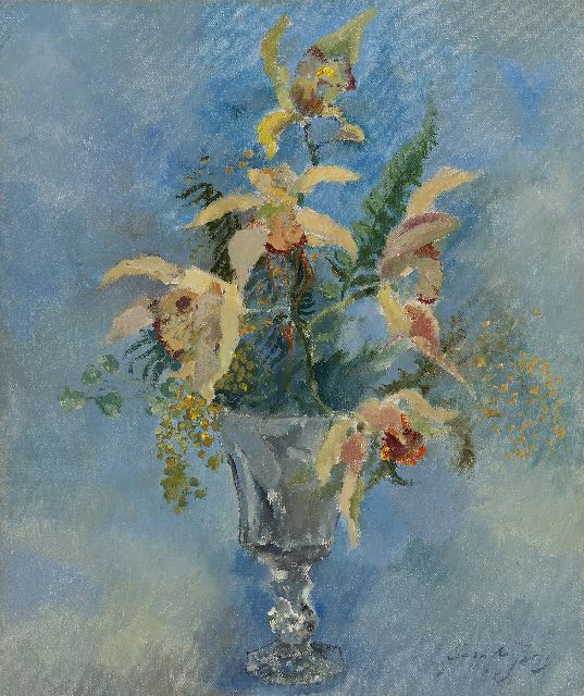 Germ de Jong | Bloemstilleven, olieverf op doek, 46,1 x 38,3 cm, gesigneerd r.o. en gedateerd 1953