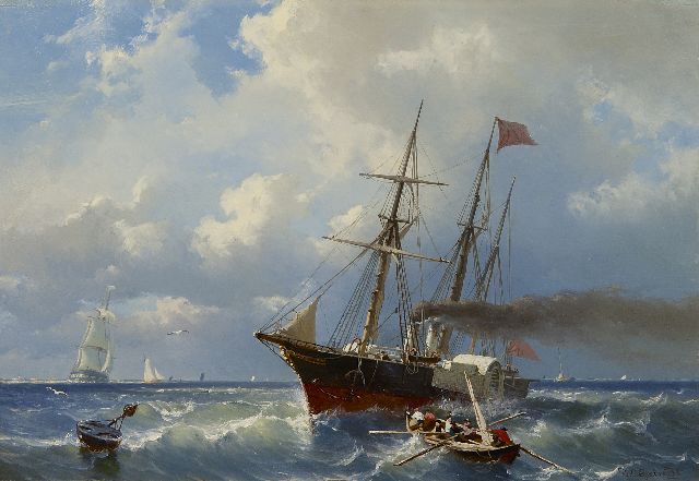 Coen Greive | Raderboot voor de kust, olieverf op paneel, 27,1 x 40,0 cm, gesigneerd r.o. en te dateren ca. 1860