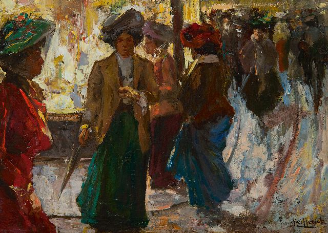Frans Helfferich | Haagse winkelstraat bij avond, olieverf op paneel, 17,0 x 23,6 cm, gesigneerd r.o.