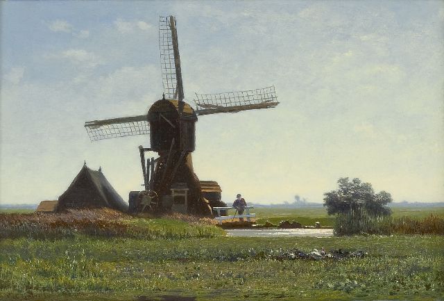 Constan Gabriel | De Winkelse Molen bij Abcoude, bij tegenlicht, olieverf op paneel, 20,3 x 30,5 cm, gesigneerd l.o.