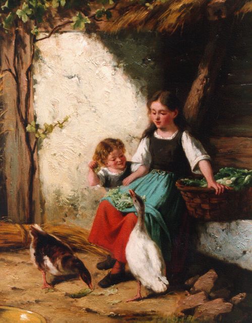 Jan Walraven | Farmyard Friends, olieverf op paneel, 40,0 x 29,5 cm, gesigneerd l.o.