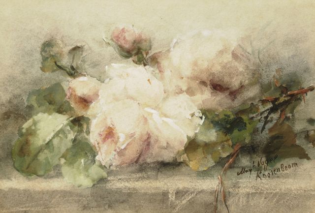 Margaretha Roosenboom | Rozentakken op een plint, aquarel en gouache op papier, 20,8 x 29,9 cm, gesigneerd r.o.