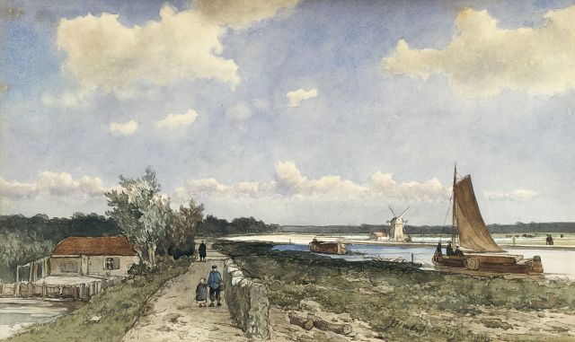 Jan Hendrik Weissenbruch | Langs de trekvliet bij de Geestbrug, aquarel op papier, 19,9 x 33,3 cm, gesigneerd r.o.