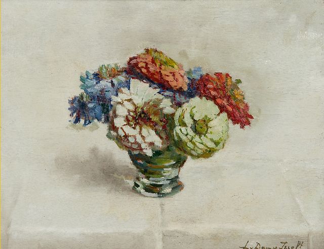 Lucie van Dam van Isselt | Zinnia's, olieverf op paneel, 31,9 x 40,2 cm, gesigneerd r.o.