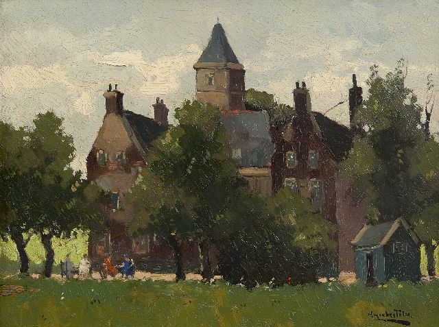 Aris Knikker | Theetijd bij kasteel De Wittenburg, Wassenaar, olieverf op doek, 30,6 x 40,4 cm, gesigneerd r.o. met pseudoniem 'W. Markestein' en zonder lijst