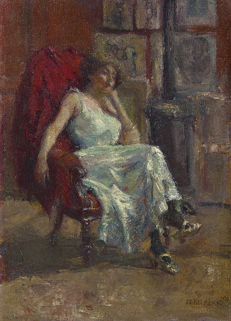 Maurits Niekerk | Model in het atelier van de schilder, olieverf op doek, 55,1 x 40,4 cm, gesigneerd r.o.