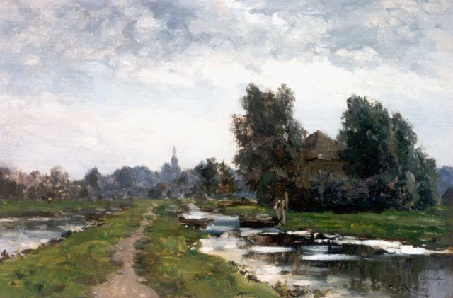 Willem Roelofs | Bij Gouda, olieverf op paneel, 29,8 x 44,0 cm, gesigneerd r.o.