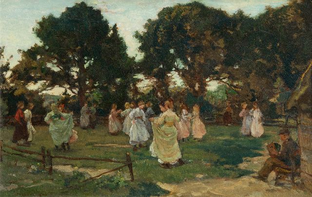 Johannes Evert Akkeringa | Meidans (Wolfheze), olieverf op paneel, 29,4 x 46,7 cm, gesigneerd l.o. en te dateren ca. 1906