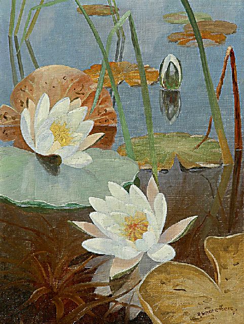 Dirk Smorenberg | Waterlelies, olieverf op doek, 40,4 x 30,6 cm, gesigneerd r.o.