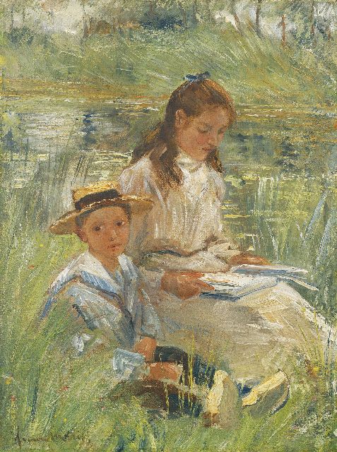 Simon Maris | Zomermiddag, olieverf op doek, 29,5 x 22,3 cm, gesigneerd l.o.