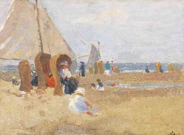 Salomon Garf | Ochtend aan het strand, olieverf op schildersboard, 27,8 x 38,0 cm, gesigneerd r.o.