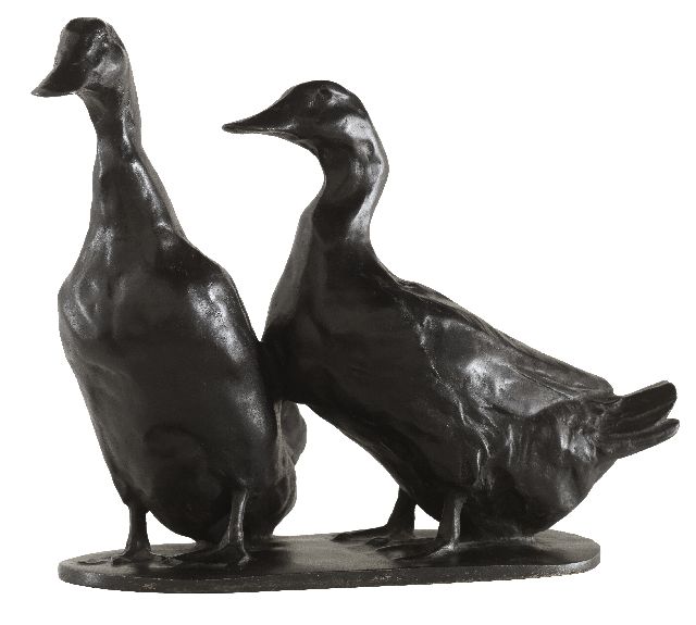 Willy Zügel | Twee eenden, zwart gepatineerd brons, 22,3 x 25,5 cm, gesigneerd  op basis