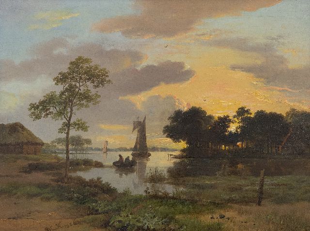 Barend Cornelis Koekkoek | Rivierlandschap bij avond, olieverf op paneel, 17,4 x 23,3 cm, gesigneerd l.o. met initialen 'BCK' en gedateerd 1826