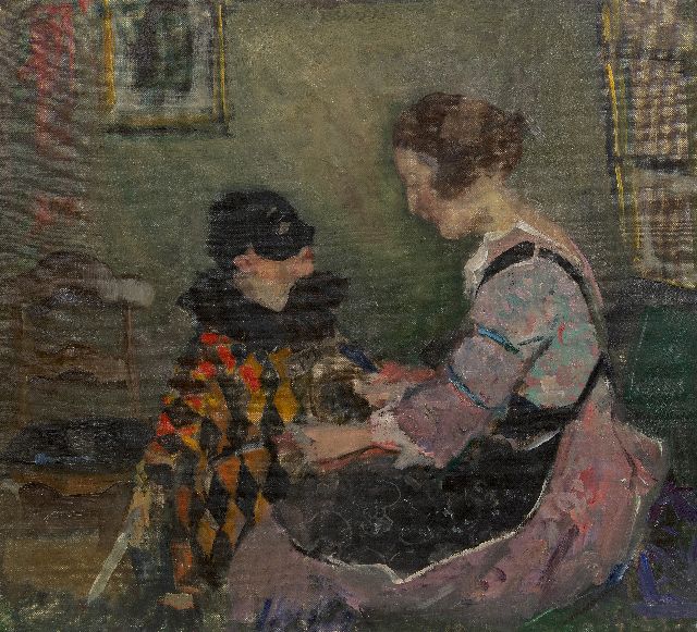 Carl Fischer | De kleine pierrot  (toeschrijving), olieverf op doek, 48,3 x 53,1 cm, zonder lijst