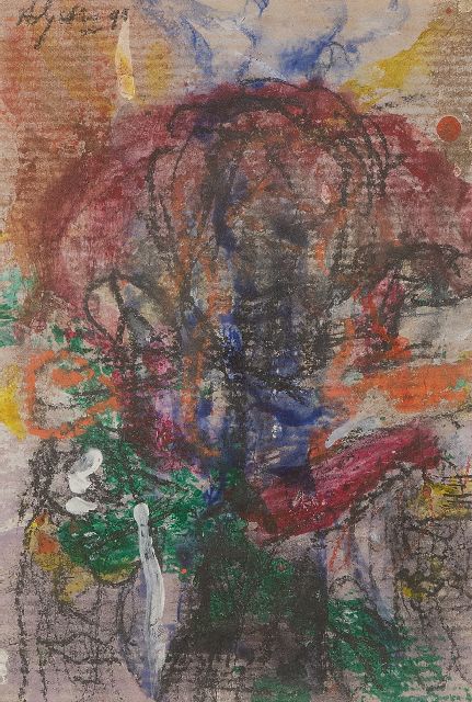 Ad Snijders | Zonder titel, gemengde techniek op papier, 14,7 x 10,2 cm, gesigneerd l.b. en gedateerd '90
