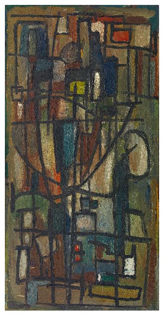 Ad Snijders | Plantsoen, olieverf op board, 90,0 x 45,5 cm, gesigneerd r.o. en verso gedateerd 1956