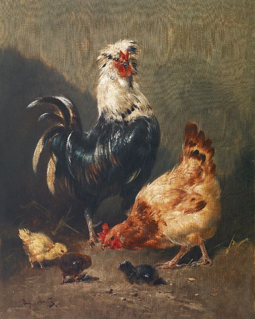 Henry Schouten | Sierhoenders met kuikens in een landschap  (pendant), olieverf op doek, 99,9 x 79,8 cm, gesigneerd l.o.