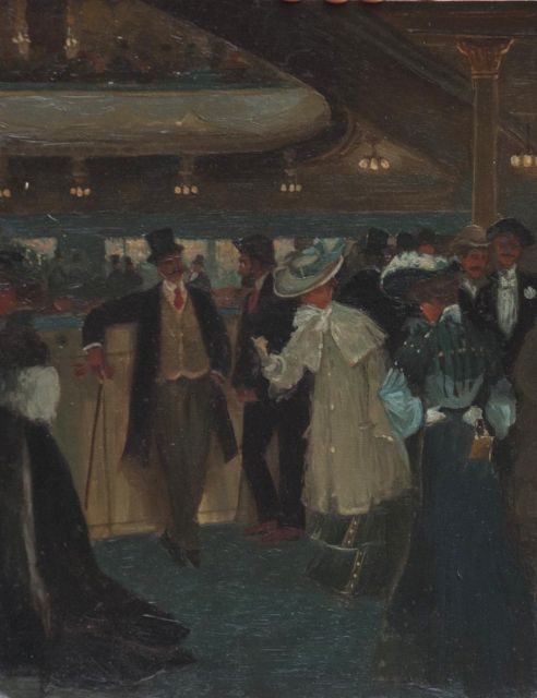 Belgische School, rond 1900 | In het theater, olieverf op board, 34,1 x 26,7 cm