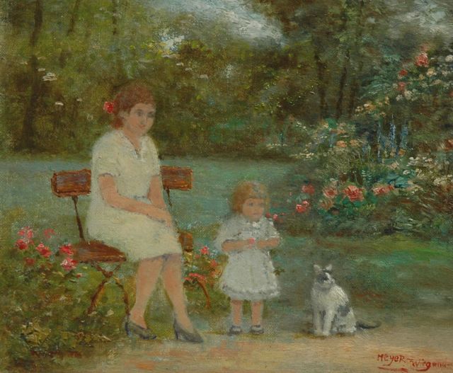 Rolf Dieter Meyer-Wiegand | In de tuin, olieverf op doek op paneel, 13,4 x 15,9 cm, gesigneerd r.o.