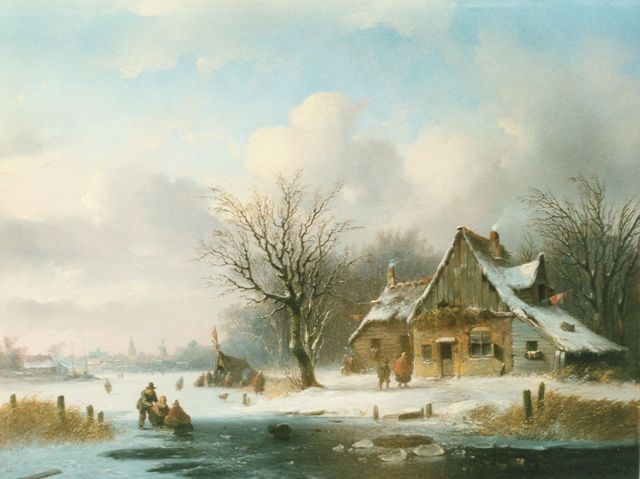 Jacobus van der Stok | IJsgezicht met koek en zopie, olieverf op paneel, 35,5 x 46,4 cm
