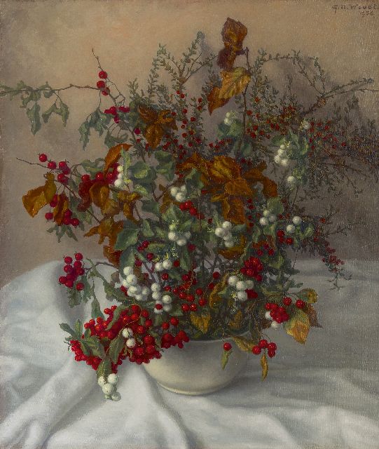 Gerrit Woudt | Stilleven met bessen, olieverf op doek, 65,2 x 55,4 cm, gesigneerd r.b. en gedateerd 1956