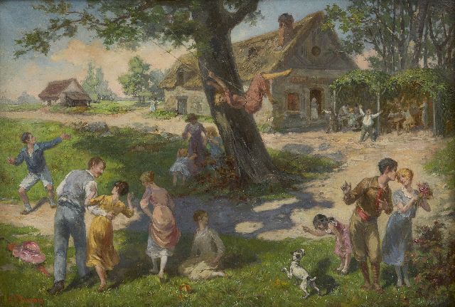 Louis Victor Thevenin | Lente in het dorp, olieverf op doek, 38,1 x 55,2 cm, gesigneerd l.o.
