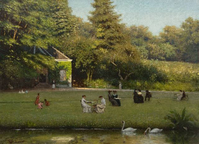 Willem Jan Willemsen | De theeschenkerij in Park Sonsbeek, Arnhem, olieverf op doek, 50,5 x 69,5 cm, gesigneerd l.o.