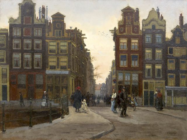 Felicien Bobeldijk | Gezicht op de Wijde Heisteeg vanaf de Heibrug, Amsterdam, olieverf op doek, 60,2 x 80,2 cm, gesigneerd r.o.