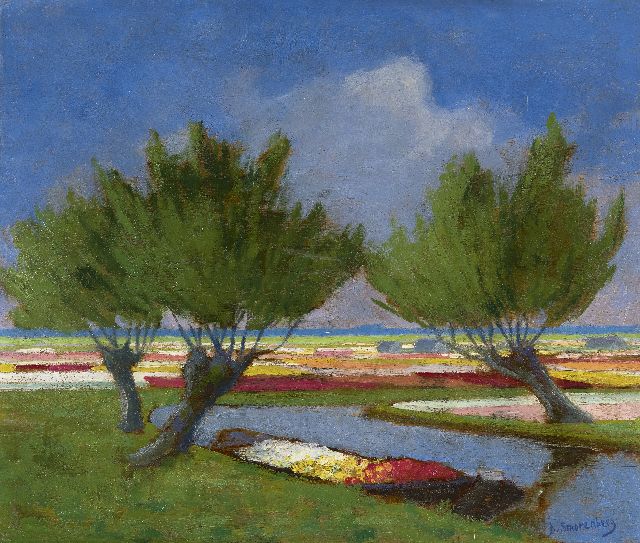 Dirk Smorenberg | Bollenvelden, olieverf op paneel, 36,0 x 42,0 cm, gesigneerd r.o.