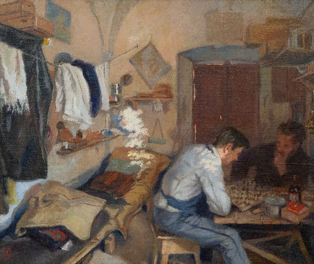 Carl Theodor Protzen | Schaakspelers, olieverf op doek, 50,0 x 59,0 cm, gesigneerd l.o. met monogram en gedateerd 1916