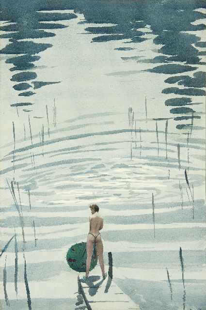 Kloos C.  | Parasol, aquarel op papier 60,0 x 40,3 cm, gesigneerd r.o. en gedateerd 7.'56