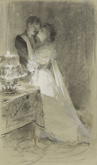 Antoine Calbet | De verrassing, krijt, aquarel en gouache op papier, 45,0 x 27,1 cm, gesigneerd l.o. en gedateerd '03