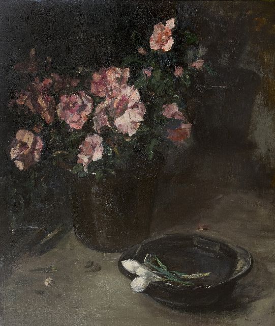 Ans van den Berg | Bloeiende azalea, olieverf op doek, 78,0 x 65,3 cm, gesigneerd r.o.