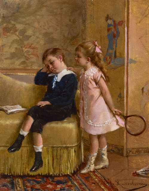 Albert Roosenboom | Partijtje tennis?, olieverf op doek, 24,5 x 19,2 cm, gesigneerd r.o.