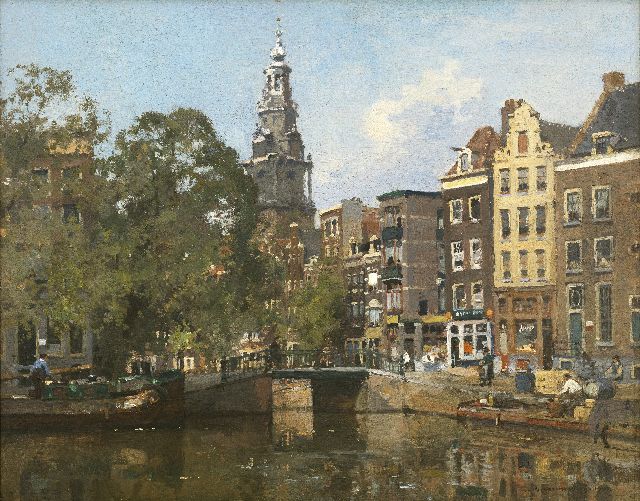 Cornelis Vreedenburgh | Gezicht op de Raamgracht en de Zuiderkerktoren in Amsterdam, olieverf op paneel, 40,8 x 50,5 cm, gesigneerd r.o. en gedateerd 1930