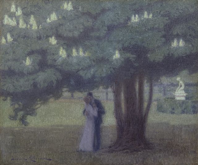 Lucovic Alleaume | De kus onder de kastanjeboom, olieverf op doek, 46,0 x 55,0 cm, gesigneerd l.o.