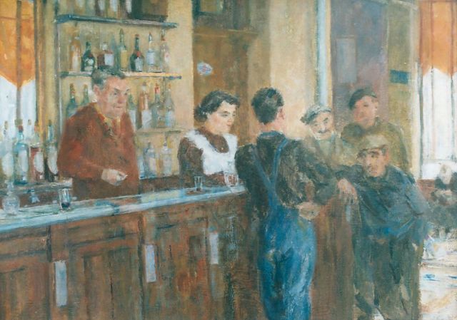 Adriaan de la Rivière | Aan de tapkast, olieverf op paneel, 40,0 x 56,0 cm