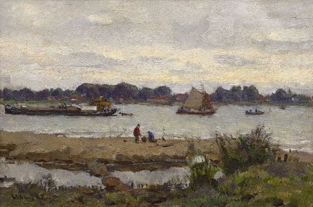 Johannes Embrosius van de Wetering de Rooij | Riviergezicht bij Gorkum, olieverf op doek, 29,5 x 43,0 cm, gesigneerd l.o.