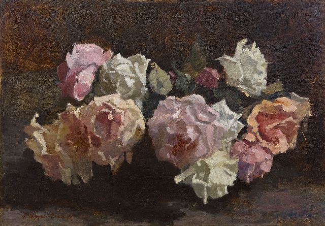 Ida Langeveld-Dubourcq | Rozen, olieverf op doek, 40,2 x 57,9 cm, gesigneerd l.o.