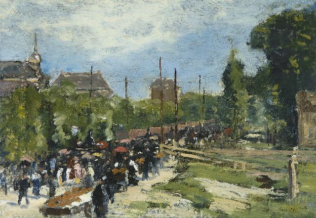 Geo Poggenbeek | Optocht in Amsterdam, olieverf op doek, 33,9 x 48,2 cm, gesigneerd r.o.