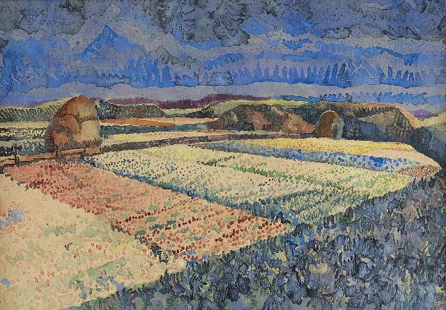 Herman Bieling | Bollenvelden, aquarel op papier, 47,8 x 68,0 cm, gesigneerd r.o. en gedateerd '26