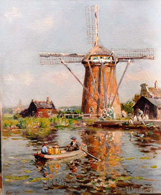 Evert Moll | Molen te Voorschoten, olieverf op doek, 60,0 x 50,0 cm, gesigneerd l.o.