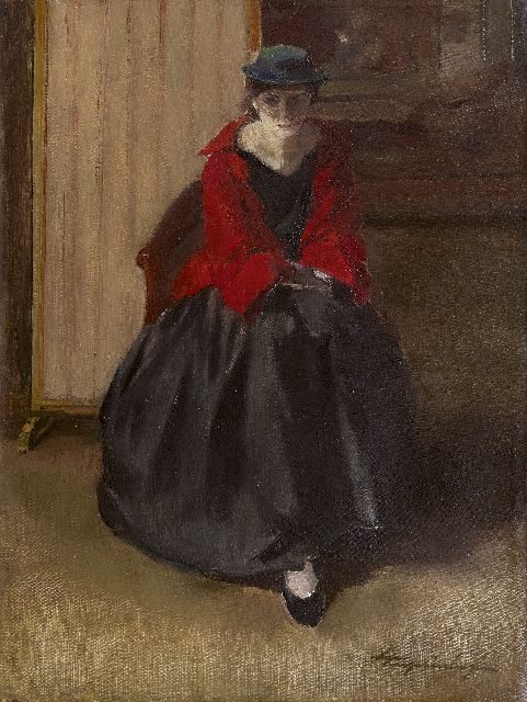 Georges van Zevenberghen | Het bezoek, olieverf op doek, 41,6 x 31,5 cm, gesigneerd r.o.