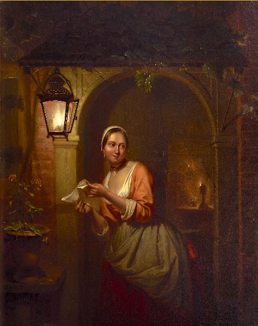 Petrus Kiers | De brief, olieverf op paneel, 47,2 x 37,5 cm, gesigneerd l.o. en gedateerd 1842