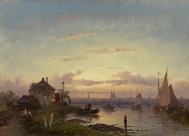Charles Leickert | Avondstemming op de rivier, olieverf op paneel, 21,9 x 30,6 cm, gesigneerd r.o. en te dateren 1855-1865